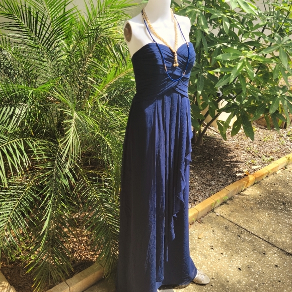 David's Bridal Navy Long Dress Size 4 Strapless - Picture 2 of 11